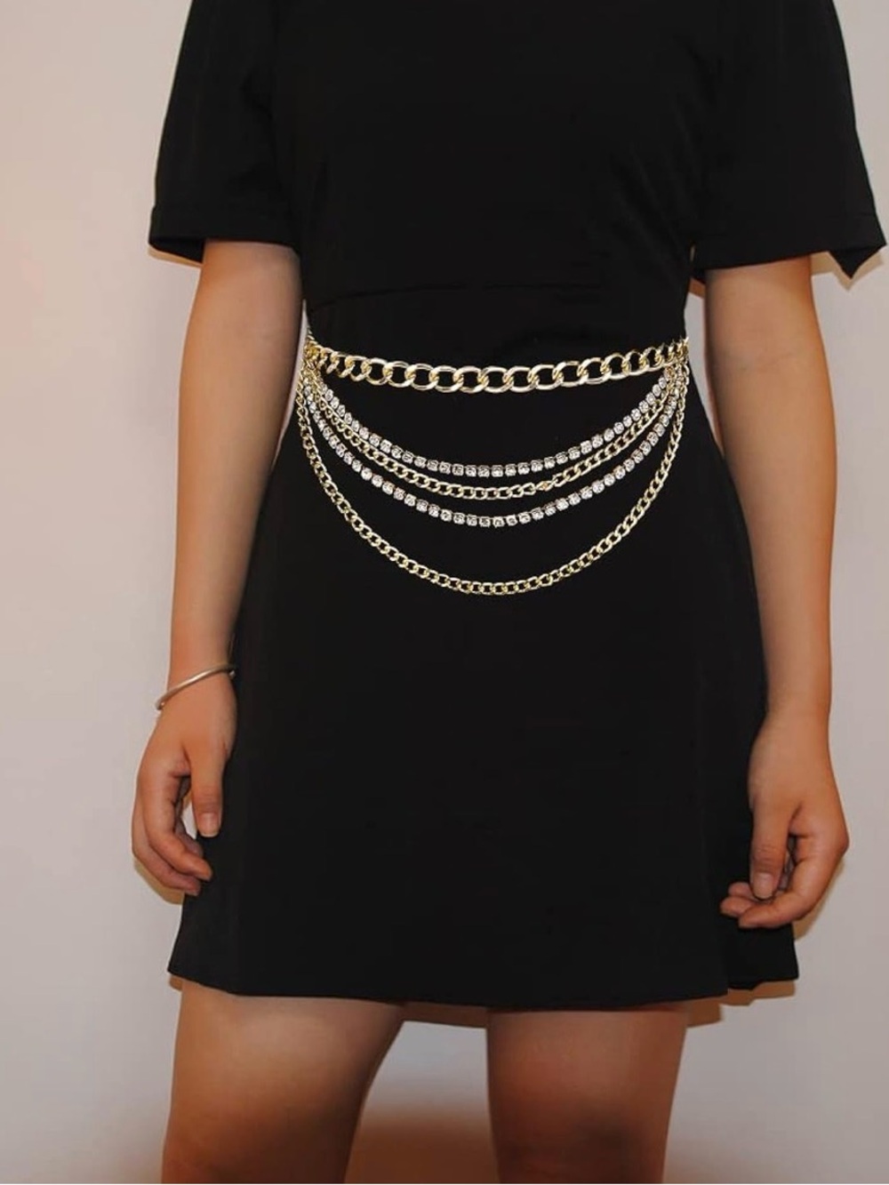 Gold Draped Multi-Chain Rhinestone Waist Belt - Picture 8 of 12